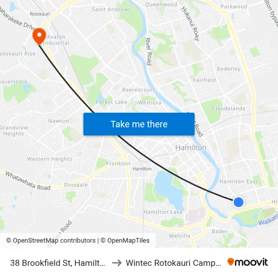 38 Brookfield St, Hamilton to Wintec Rotokauri Campus map