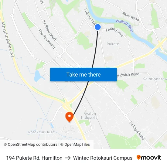 194 Pukete Rd, Hamilton to Wintec Rotokauri Campus map