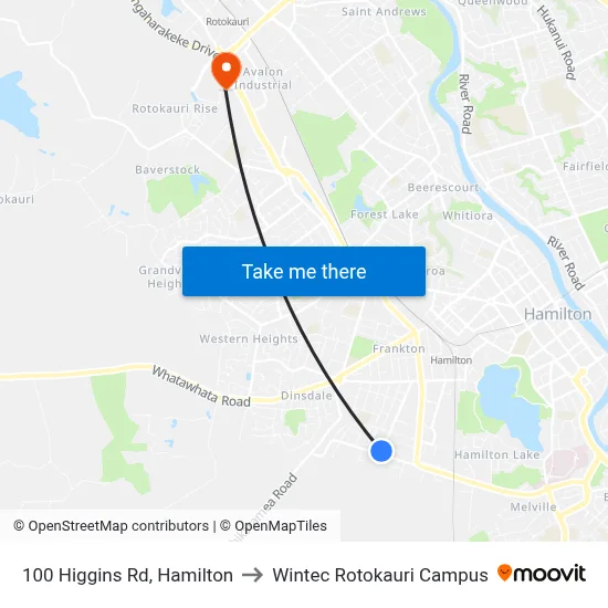 100 Higgins Rd, Hamilton to Wintec Rotokauri Campus map