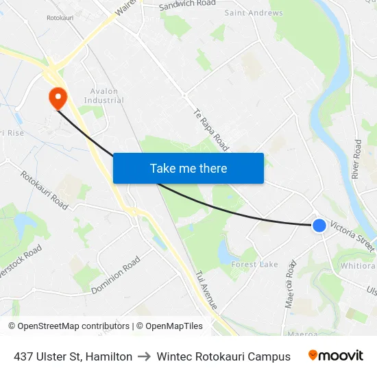 437 Ulster St, Hamilton to Wintec Rotokauri Campus map