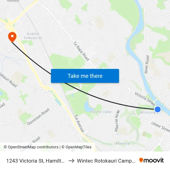 1243 Victoria St, Hamilton to Wintec Rotokauri Campus map
