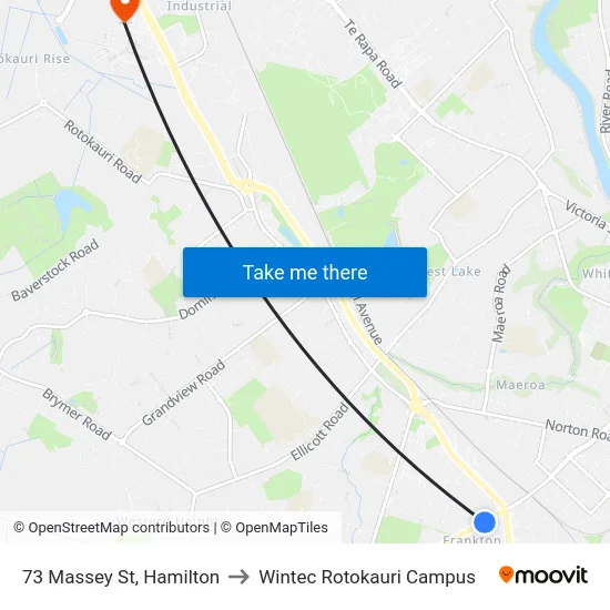 73 Massey St, Hamilton to Wintec Rotokauri Campus map