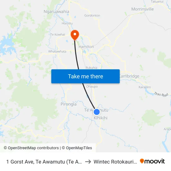 1 Gorst Ave, Te Awamutu (Te Awamutu I-Site) to Wintec Rotokauri Campus map
