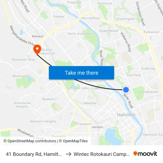 41 Boundary Rd, Hamilton to Wintec Rotokauri Campus map