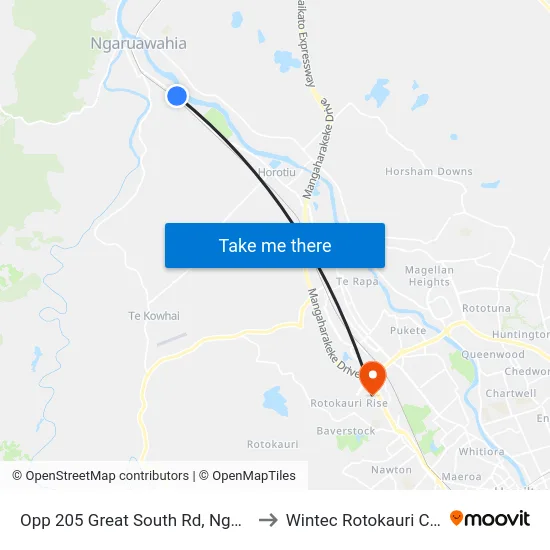 Opp 205 Great South Rd, Ngaruawahia to Wintec Rotokauri Campus map