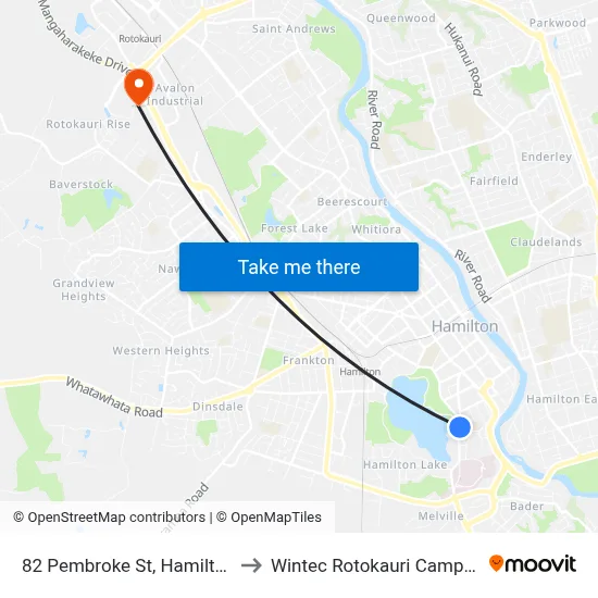 82 Pembroke St, Hamilton to Wintec Rotokauri Campus map