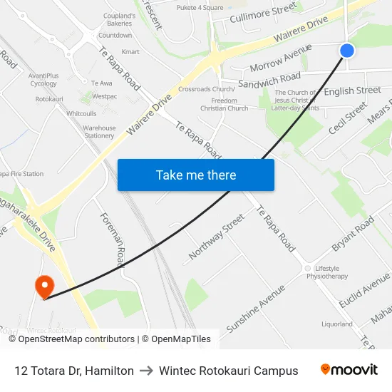 12 Totara Dr, Hamilton to Wintec Rotokauri Campus map