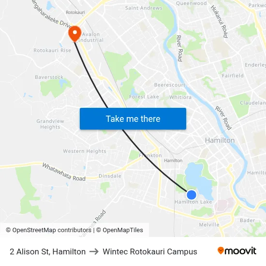 2 Alison St, Hamilton to Wintec Rotokauri Campus map