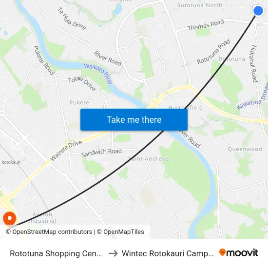 Rototuna Shopping Centre to Wintec Rotokauri Campus map
