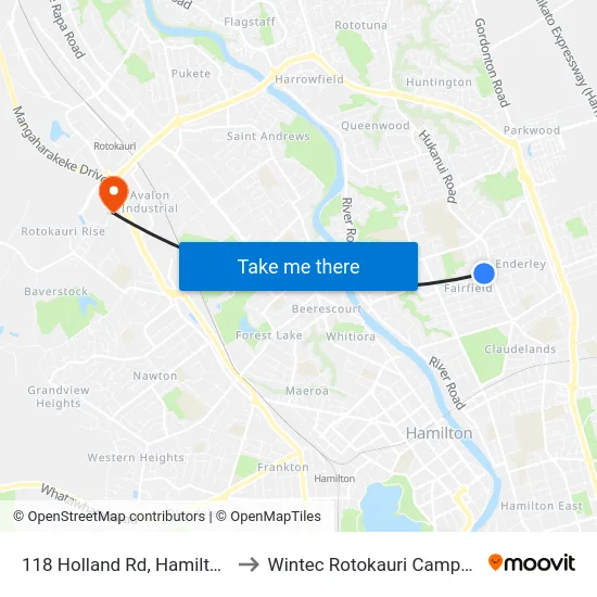 118 Holland Rd, Hamilton to Wintec Rotokauri Campus map