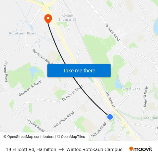 19 Ellicott Rd, Hamilton to Wintec Rotokauri Campus map