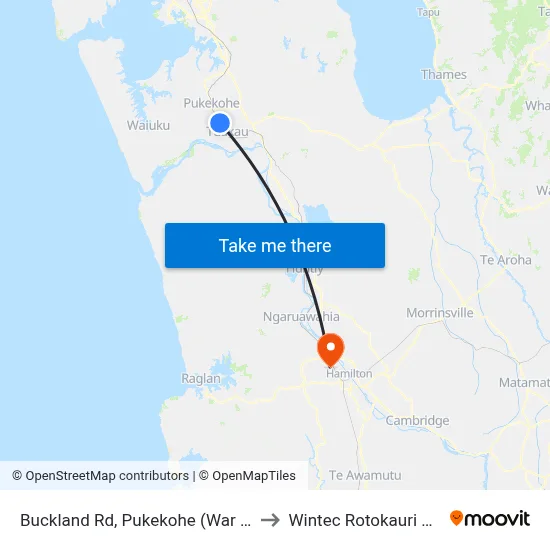 Buckland Rd, Pukekohe (War Memorial) to Wintec Rotokauri Campus map