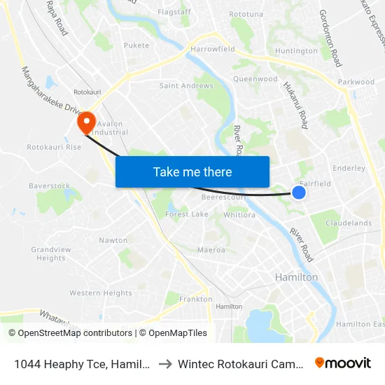 1044 Heaphy Tce, Hamilton to Wintec Rotokauri Campus map