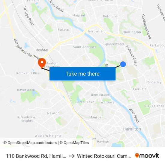 110 Bankwood Rd, Hamilton to Wintec Rotokauri Campus map
