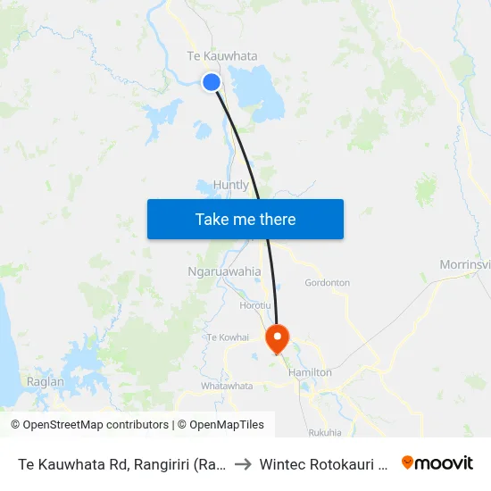 Te Kauwhata Rd, Rangiriri (Rangiriri Paa) to Wintec Rotokauri Campus map
