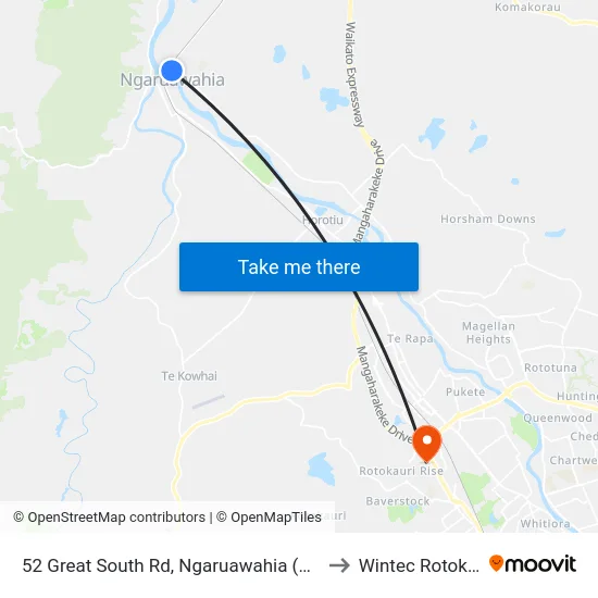 52 Great South Rd, Ngaruawahia (Ngaruawahia Riverview Dairy) to Wintec Rotokauri Campus map