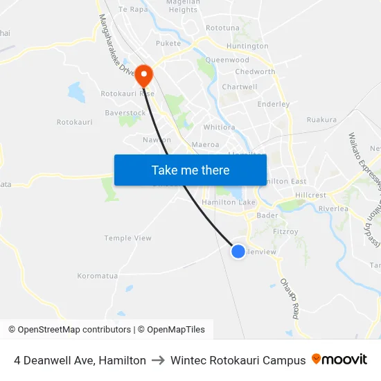 4 Deanwell Ave, Hamilton to Wintec Rotokauri Campus map
