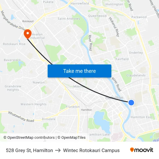 528 Grey St, Hamilton to Wintec Rotokauri Campus map