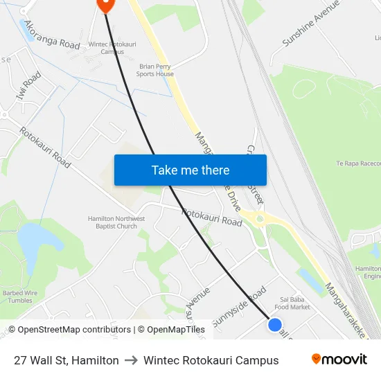 27 Wall St, Hamilton to Wintec Rotokauri Campus map