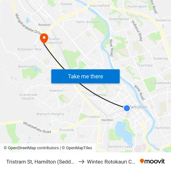 Tristram St, Hamilton (Seddon Park) to Wintec Rotokauri Campus map