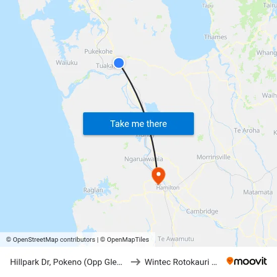 Hillpark Dr, Pokeno (Opp Glenkirk Cres) to Wintec Rotokauri Campus map