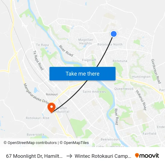 67 Moonlight Dr, Hamilton to Wintec Rotokauri Campus map