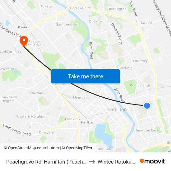 Peachgrove Rd, Hamilton (Peachgrove Intermediate) to Wintec Rotokauri Campus map