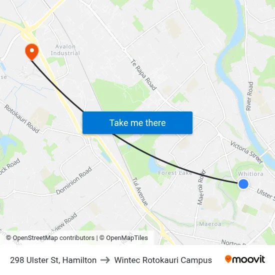 298 Ulster St, Hamilton to Wintec Rotokauri Campus map