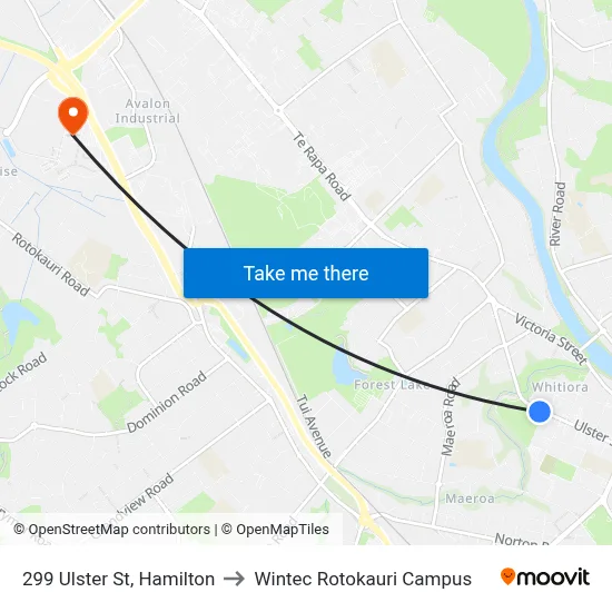 299 Ulster St, Hamilton to Wintec Rotokauri Campus map