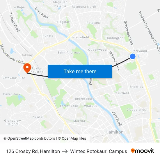 126 Crosby Rd, Hamilton to Wintec Rotokauri Campus map