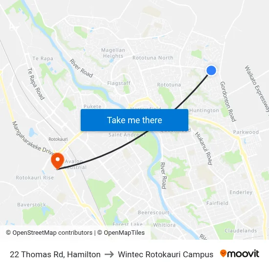 22 Thomas Rd, Hamilton to Wintec Rotokauri Campus map