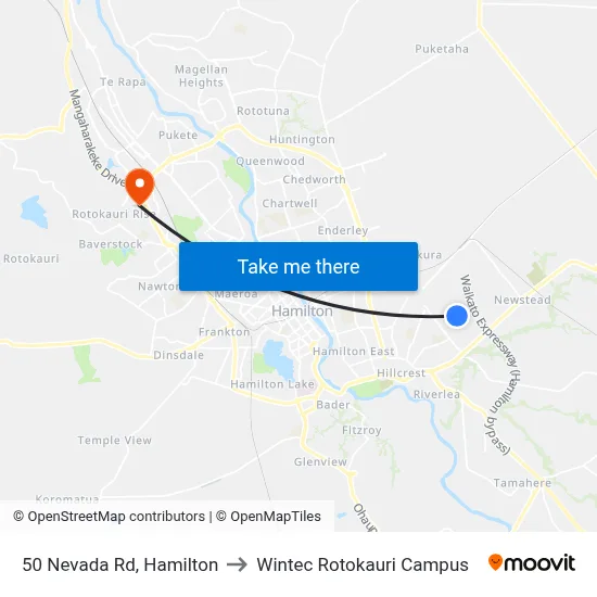 50 Nevada Rd, Hamilton to Wintec Rotokauri Campus map