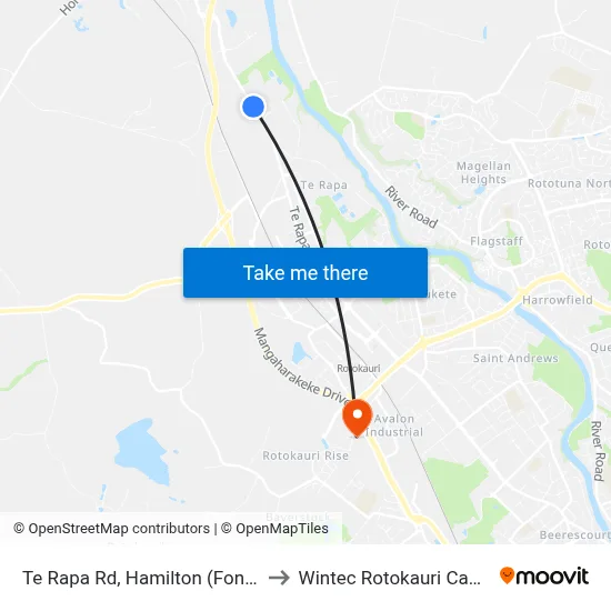 Te Rapa Rd, Hamilton (Fonterra) to Wintec Rotokauri Campus map