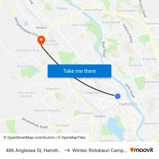 486 Anglesea St, Hamilton to Wintec Rotokauri Campus map