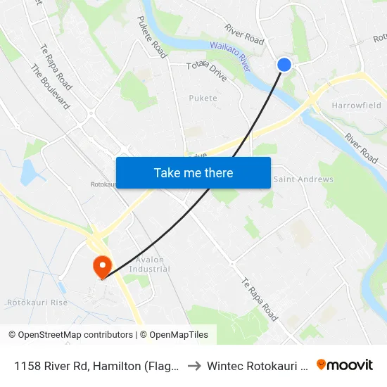 1158 River Rd, Hamilton (Flagstaff Shops) to Wintec Rotokauri Campus map