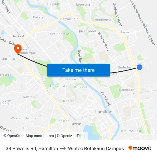 38 Powells Rd, Hamilton to Wintec Rotokauri Campus map