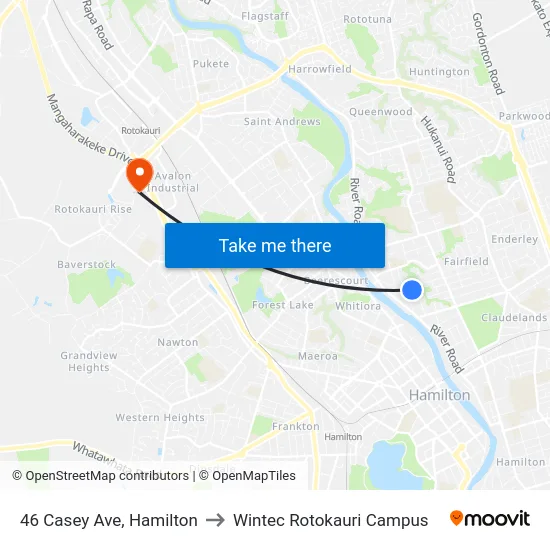 46 Casey Ave, Hamilton to Wintec Rotokauri Campus map