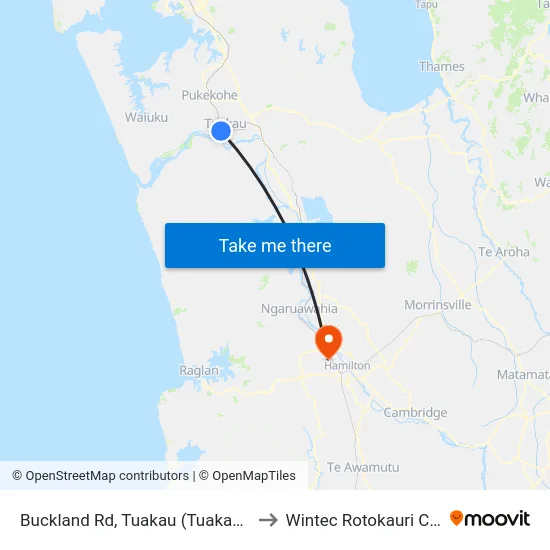 Buckland Rd, Tuakau (Tuakau College) to Wintec Rotokauri Campus map