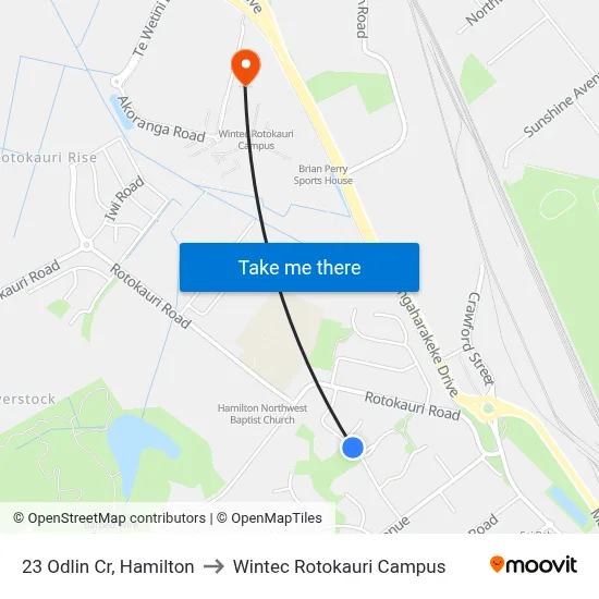 23 Odlin Cr, Hamilton to Wintec Rotokauri Campus map