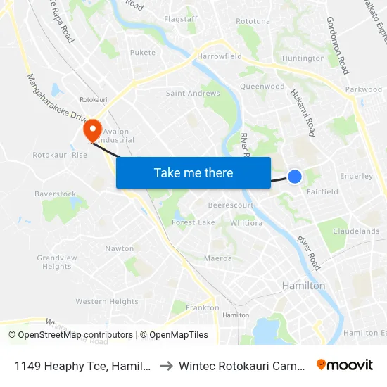 1149 Heaphy Tce, Hamilton to Wintec Rotokauri Campus map