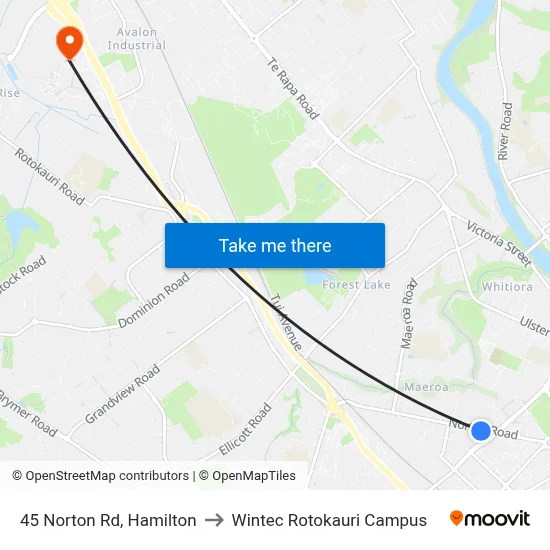 45 Norton Rd, Hamilton to Wintec Rotokauri Campus map