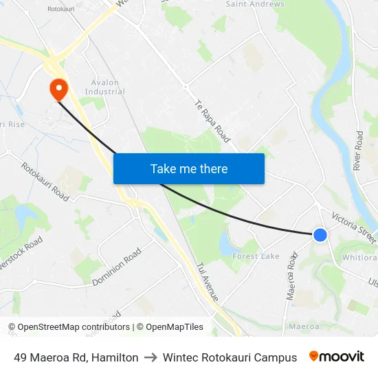 49 Maeroa Rd, Hamilton to Wintec Rotokauri Campus map