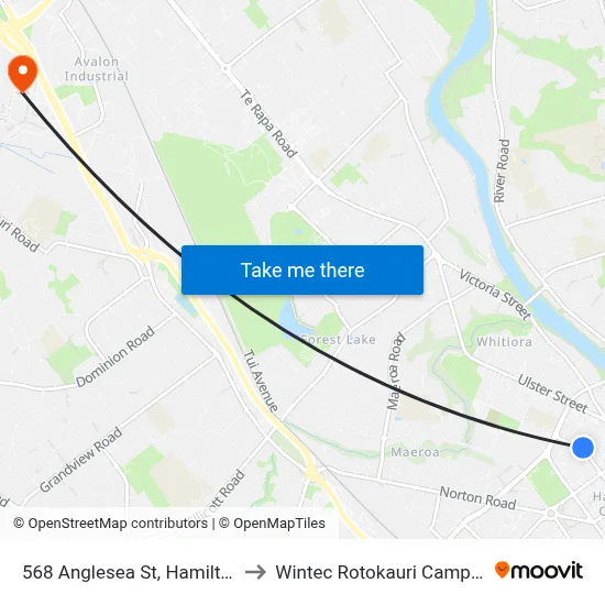 568 Anglesea St, Hamilton to Wintec Rotokauri Campus map