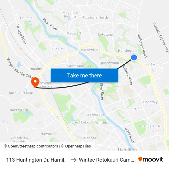 113 Huntington Dr, Hamilton to Wintec Rotokauri Campus map