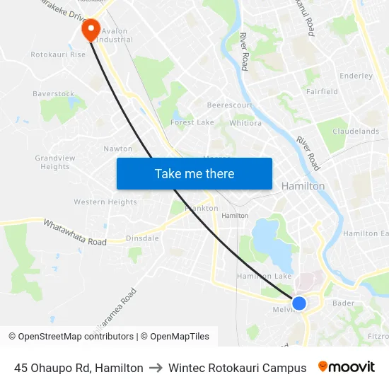 45 Ohaupo Rd, Hamilton to Wintec Rotokauri Campus map