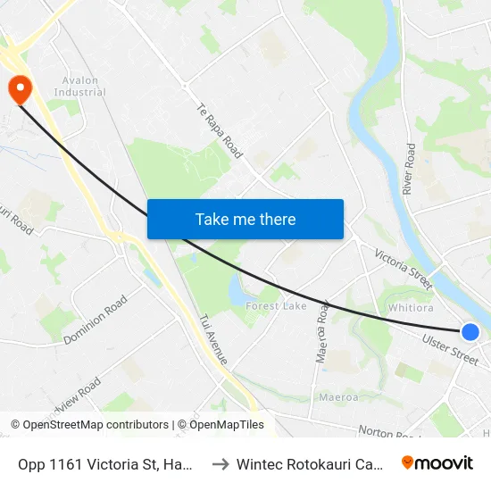 Opp 1161 Victoria St, Hamilton to Wintec Rotokauri Campus map