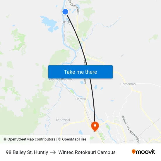 98 Bailey St, Huntly to Wintec Rotokauri Campus map