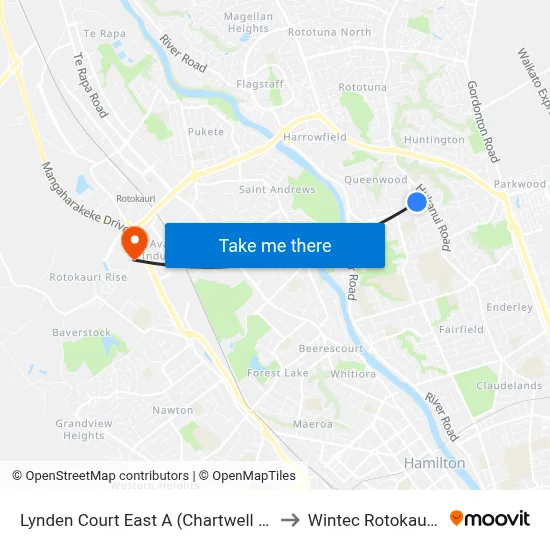 Lynden Court East A (Chartwell Shopping Centre) to Wintec Rotokauri Campus map