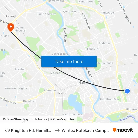 69 Knighton Rd, Hamilton to Wintec Rotokauri Campus map