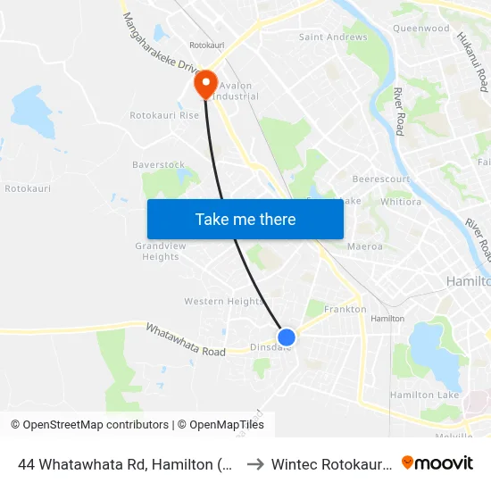 44 Whatawhata Rd, Hamilton (Dinsdale Shops) to Wintec Rotokauri Campus map